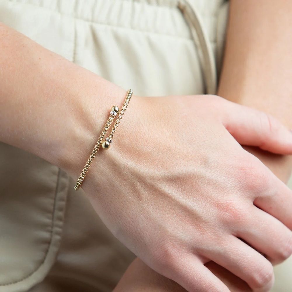 14K Gold Popcorn Small Bypass Bangle